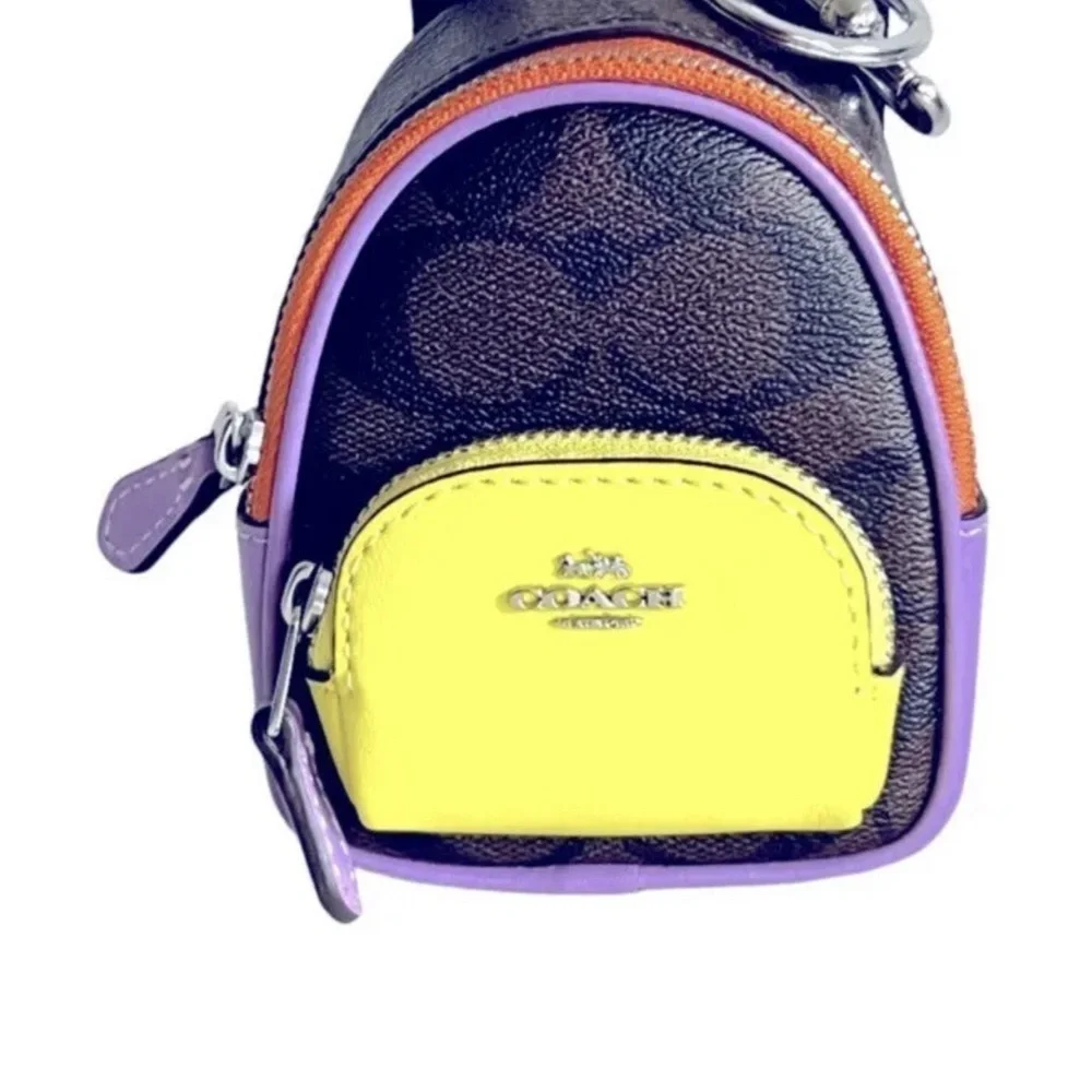 Coach Mini Court Backpack Bag Charm Coated Canvas Brown Iris Multi Leather NWT